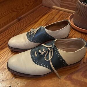 Cole Haan Two-Tone Beige and Dark Blue Saddle Oxford Shoes